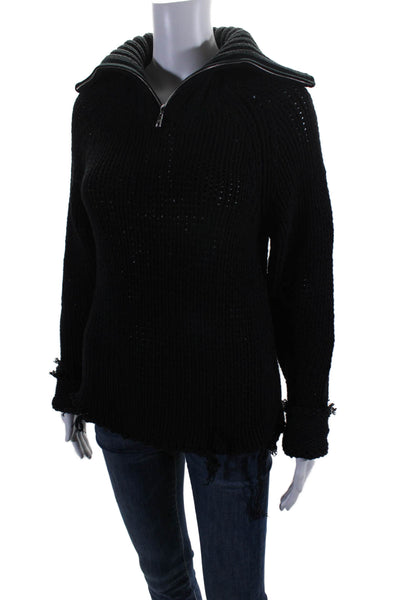 R+A Womens Long Sleeves Zipper Turtleneck Sweater Black Cotton Size Small