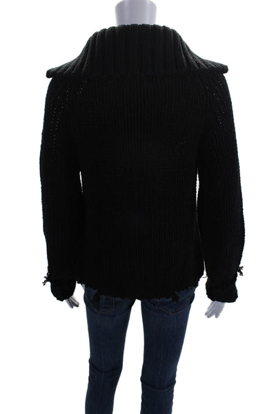 R+A Womens Long Sleeves Zipper Turtleneck Sweater Black Cotton Size Small