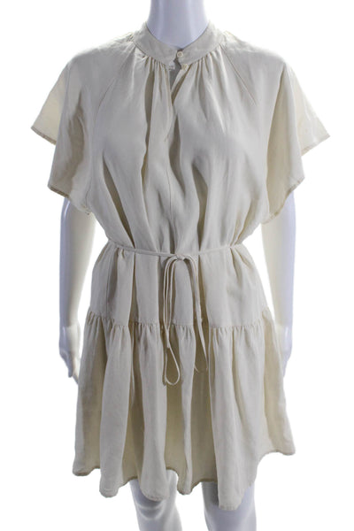 Apiece Apart Womens Buttoned Short Sleeve Drop Waist A-Line Dress White Size 2