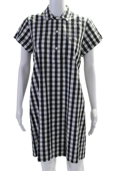 J Crew Womens Short Sleeve Check Print Button Down Dress Black White Medium