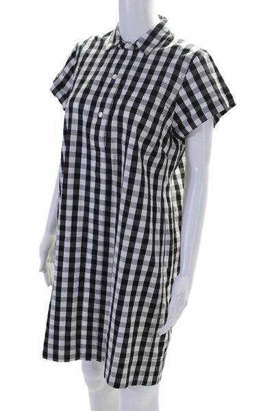 J Crew Womens Short Sleeve Check Print Button Down Dress Black White Medium