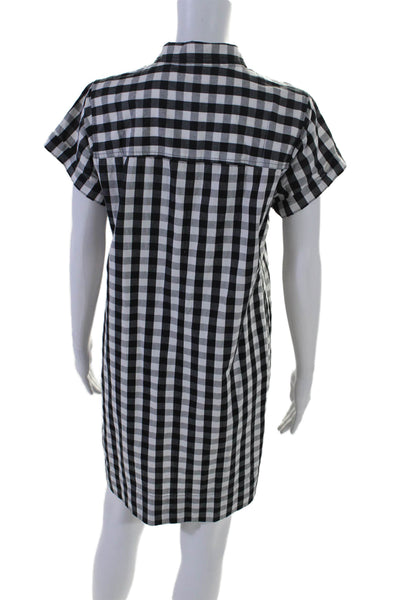 J Crew Womens Short Sleeve Check Print Button Down Dress Black White Medium