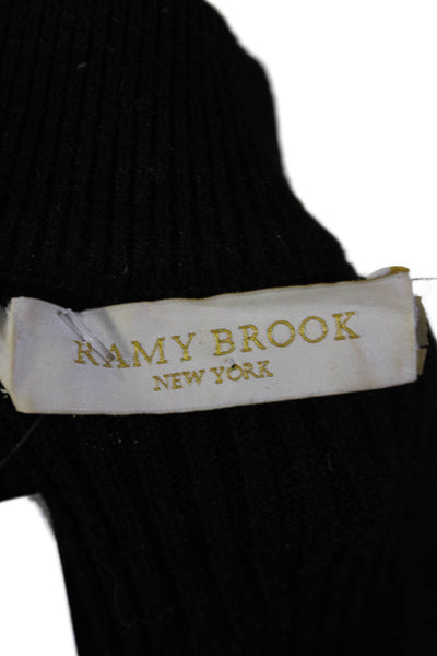 Ramy Brook Women's Mock Neck Cutout Ribbed Pullover Sweater Black Size XS