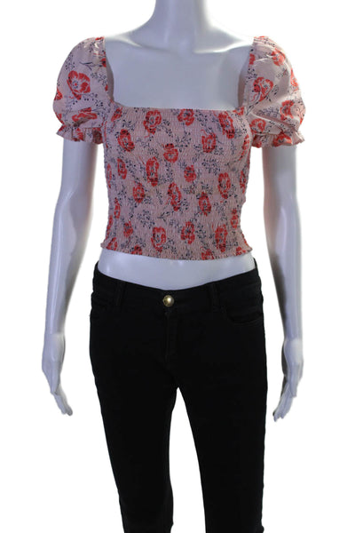 Likely Women's Square Neck Puff Sleeves Smocked Floral Cropped Top Size XS