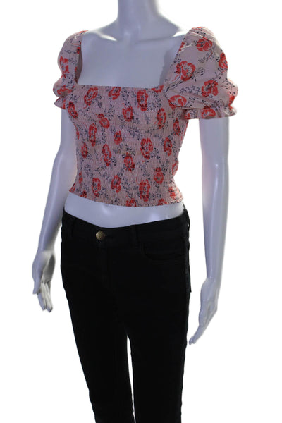 Likely Women's Square Neck Puff Sleeves Smocked Floral Cropped Top Size XS