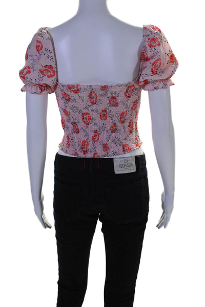 Likely Women's Square Neck Puff Sleeves Smocked Floral Cropped Top Size XS