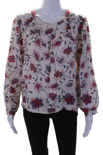 Xirena Womens Cotton Floral Print Keyhole Back Long Sleeve Blouse Pink Size M