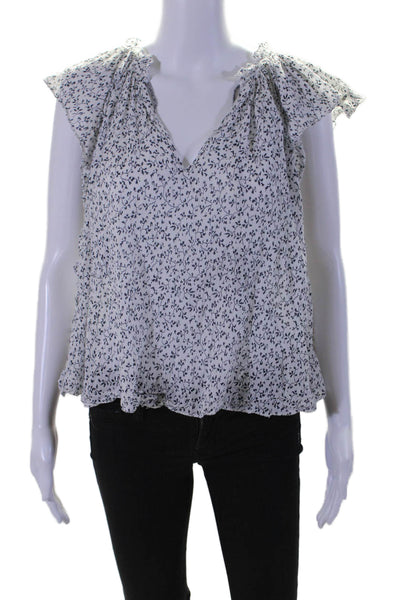 Ulla Johnson Womens Cotton Chiffon Abstract Print Short Sleeve Top White Size 4