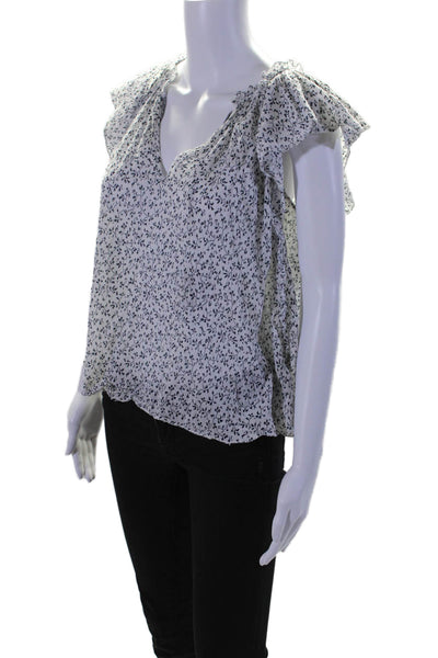 Ulla Johnson Womens Cotton Chiffon Abstract Print Short Sleeve Top White Size 4