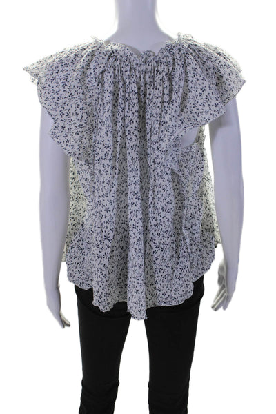 Ulla Johnson Womens Cotton Chiffon Abstract Print Short Sleeve Top White Size 4