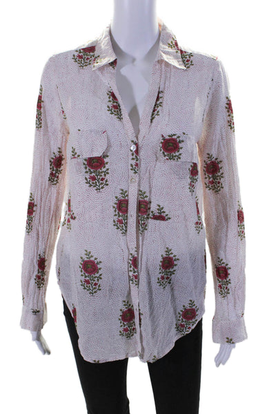 Roller Rabbit Womens Cotton Rose Print Collared Button Down Shirt White Size S