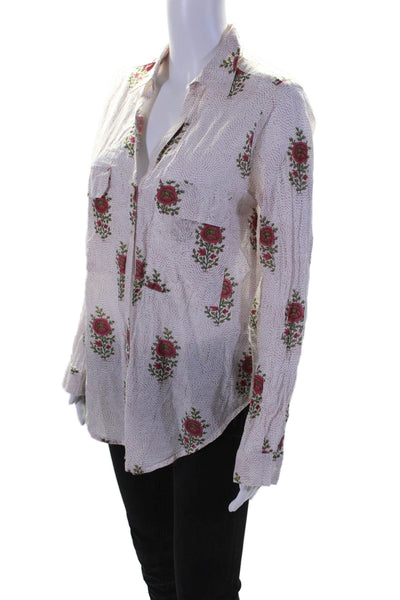 Roller Rabbit Womens Cotton Rose Print Collared Button Down Shirt White Size S