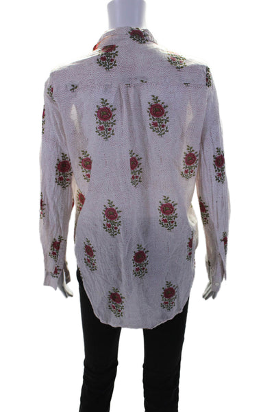 Roller Rabbit Womens Cotton Rose Print Collared Button Down Shirt White Size S