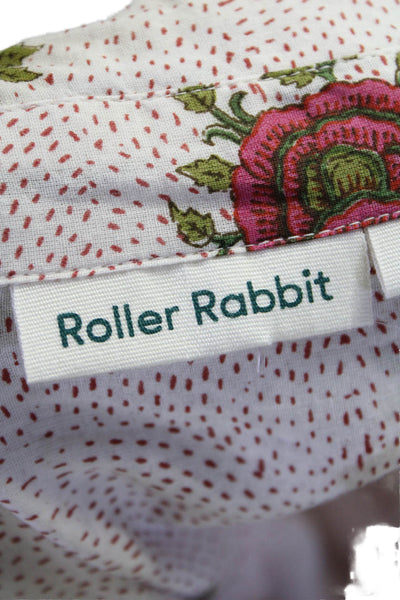 Roller Rabbit Womens Cotton Rose Print Collared Button Down Shirt White Size S