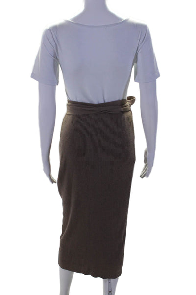 SNDYS. Womens Cotton Brown Ribbed Knee Length Wrap Skirts Size M