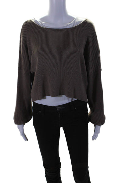 SNDYS. Womens Cotton Brown Ribbed Scoop Neck Long Sleeve Sweater Top Size S