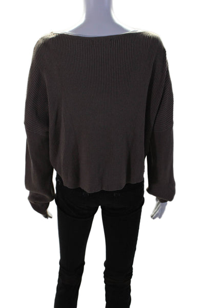 SNDYS. Womens Cotton Brown Ribbed Scoop Neck Long Sleeve Sweater Top Size S