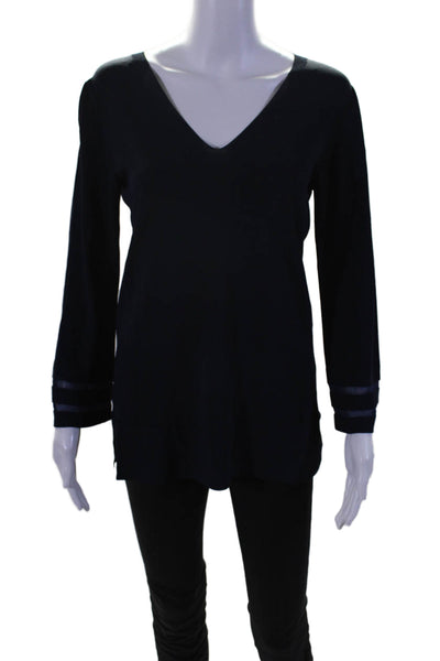 D. Exterior Womens Navy Blue V-Neck Long Sleeve Blouse Top Size S