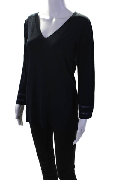 D. Exterior Womens Navy Blue V-Neck Long Sleeve Blouse Top Size S