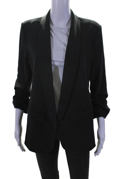 Aqua Womens Black Open Front Ruched Long Sleeve Blazer Jacket Size M