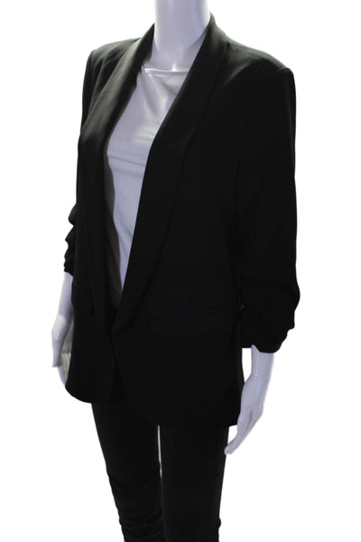 Aqua Womens Black Open Front Ruched Long Sleeve Blazer Jacket Size M