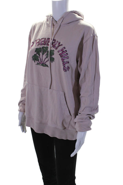 Fred Segal Womens Long Sleeve Drawstring Graphic Hoodie Pink Medium