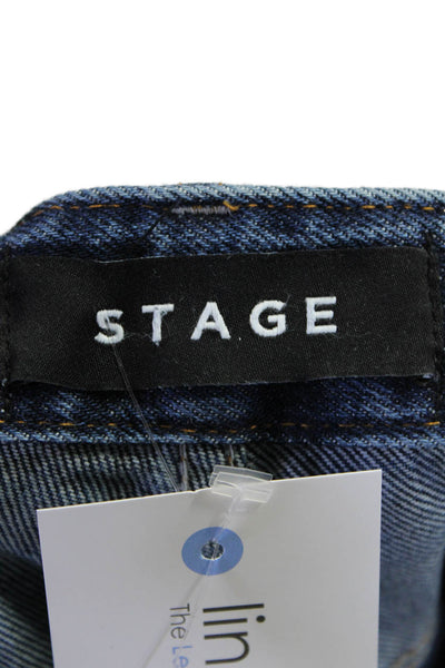 Stage Womens Front Zip Five Pocket Straight Leg Dark Wash Jeans Blue Medium