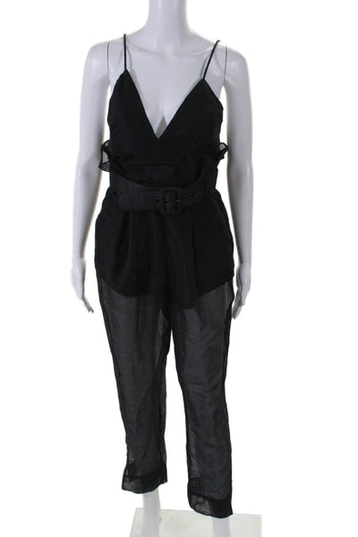 Alice McCall Womens Semi-Sheer Belted V-Neck Sleeveless Jumpsuit Black Size 6