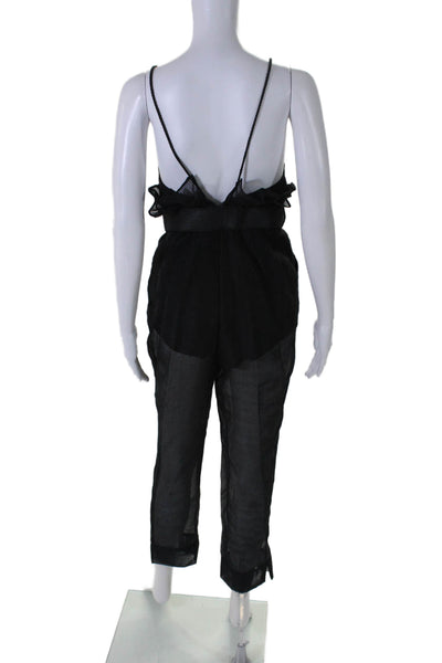 Alice McCall Womens Semi-Sheer Belted V-Neck Sleeveless Jumpsuit Black Size 6