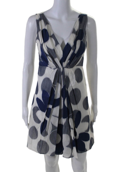 Charles Chang-Lima Womens White Silk Blend V-Neck Polka Dot Shift Dress Size 2