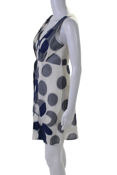 Charles Chang-Lima Womens White Silk Blend V-Neck Polka Dot Shift Dress Size 2