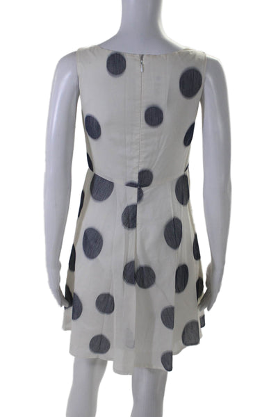 Charles Chang-Lima Womens White Silk Blend V-Neck Polka Dot Shift Dress Size 2