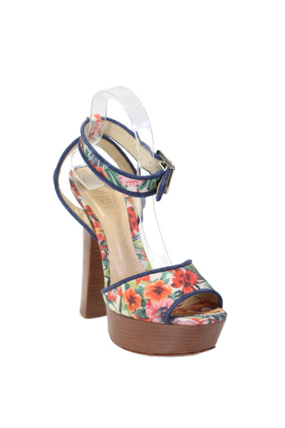 Schutz Womens Multicolor Floral Ankle Strap Platform Heels Sandals Shoes Size 7B