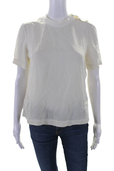 Rag & Bone Womens Round Neck Buttoned Short Sleeve Blouse Top White Size XS