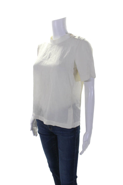 Rag & Bone Womens Round Neck Buttoned Short Sleeve Blouse Top White Size XS