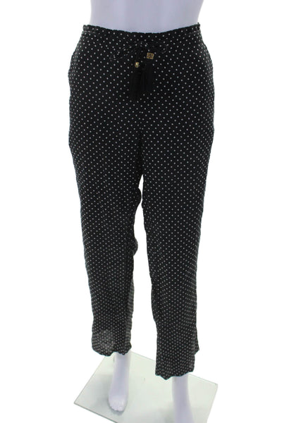 Tory Burch Womens Polka Dot Print Drawstring Straight Leg Trousers Black Size S