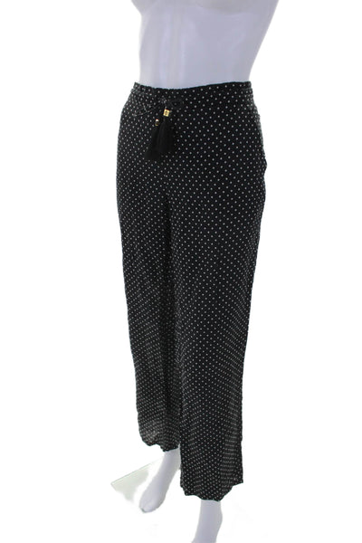 Tory Burch Womens Polka Dot Print Drawstring Straight Leg Trousers Black Size S