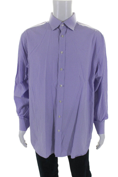 Charles Tyrwhitt Mens Cotton Check Print Collared Button Up Shirt Purple Size 43