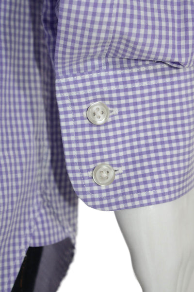 Charles Tyrwhitt Mens Cotton Check Print Collared Button Up Shirt Purple Size 43