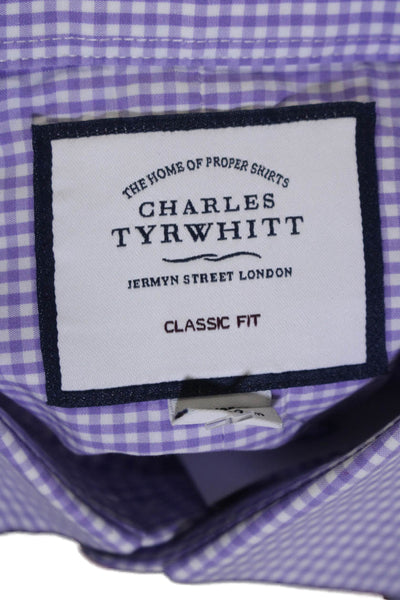 Charles Tyrwhitt Mens Cotton Check Print Collared Button Up Shirt Purple Size 43