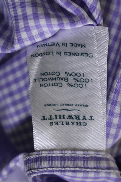 Charles Tyrwhitt Mens Cotton Check Print Collared Button Up Shirt Purple Size 43