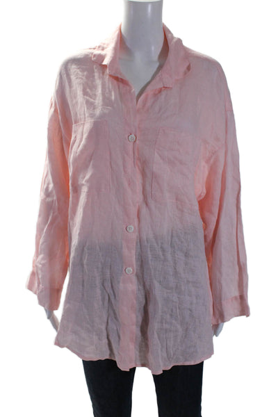 Faithfull The Brand Womens Linen Button Down Long Sleeves Shirt Pink Size 6