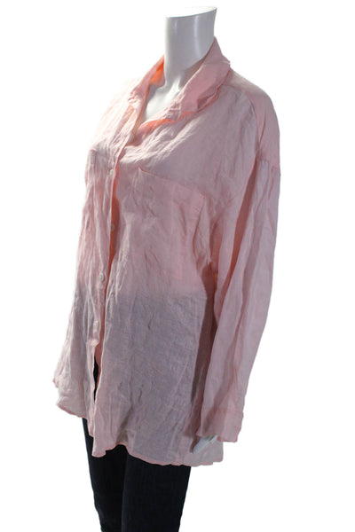 Faithfull The Brand Womens Linen Button Down Long Sleeves Shirt Pink Size 6