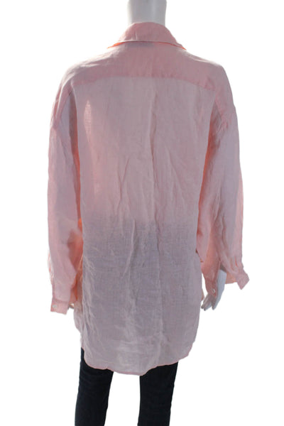 Faithfull The Brand Womens Linen Button Down Long Sleeves Shirt Pink Size 6