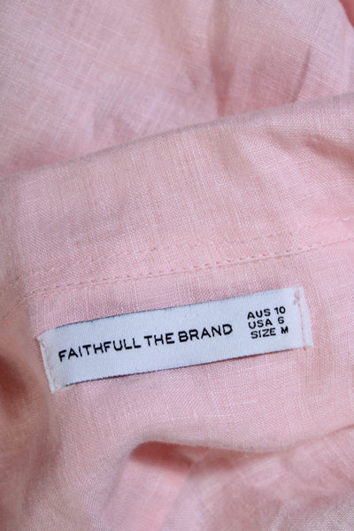 Faithfull The Brand Womens Linen Button Down Long Sleeves Shirt Pink Size 6