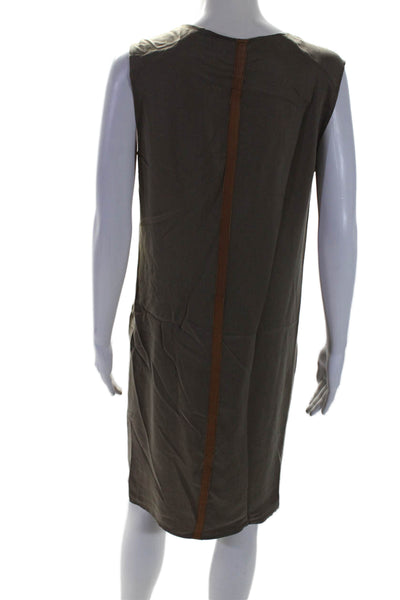 Maggie Ward Womens Cotton Leather Trim Cowl Neck Midi Shift Dress Brown Size M