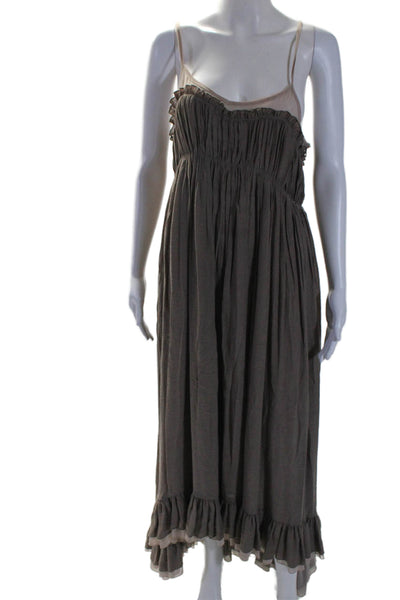 Rye Womens Spaghetti Strap Two Tone Ruffle Maxi Dress Brown Size M