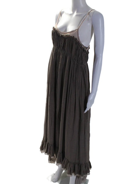 Rye Womens Spaghetti Strap Two Tone Ruffle Maxi Dress Brown Size M