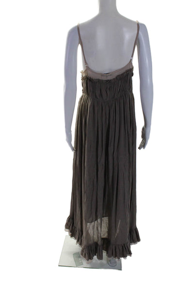 Rye Womens Spaghetti Strap Two Tone Ruffle Maxi Dress Brown Size M