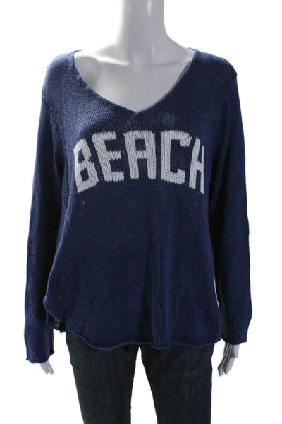 Wooden Ships Womens Cotton V Neck Knit Coverup Top Blue Size M/L